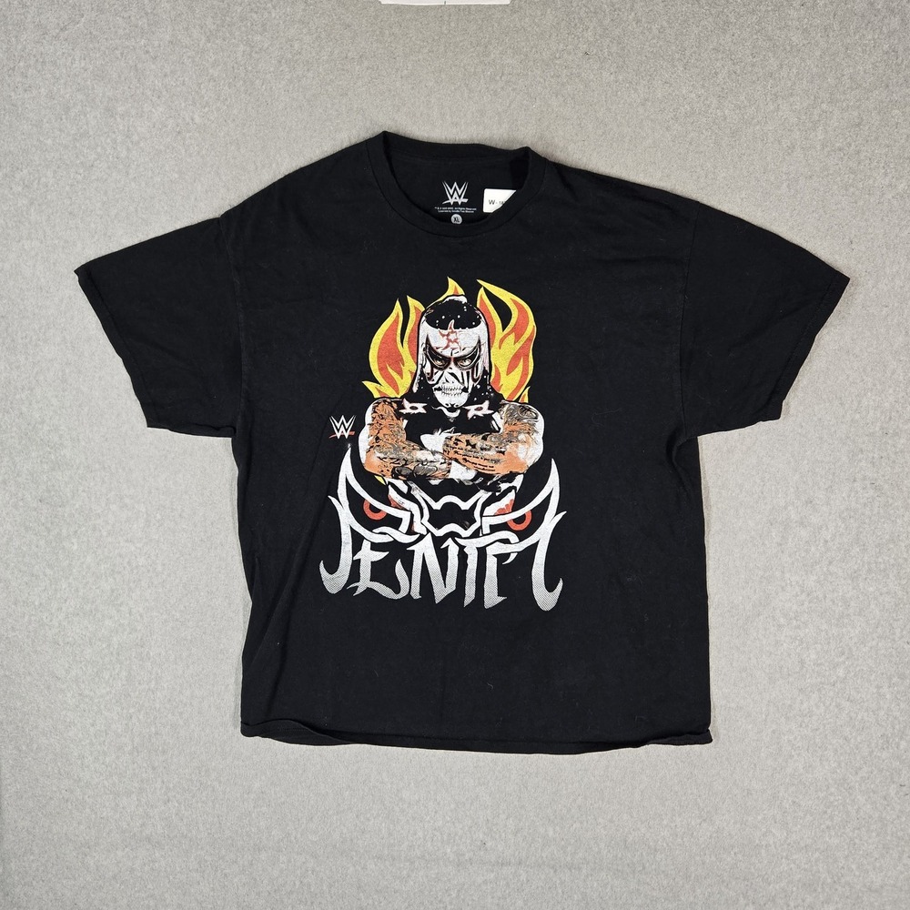 WWE Men Shirt XL Black Penta Flames Logo Short Sleeve